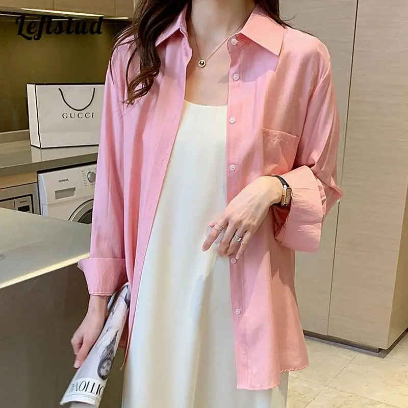 Lightweight Transparent Sunscreen Women's Blouse Shirt 2022 Summer Casual Long Sleeve Korea Fashion Turn-down Collar Blouses Top