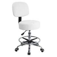 KKTONER Swivel Round Rolling Stool PU Leather with Adjustable Foot Rest Height Adjustable Task Work Drafting Chair with Back 1
