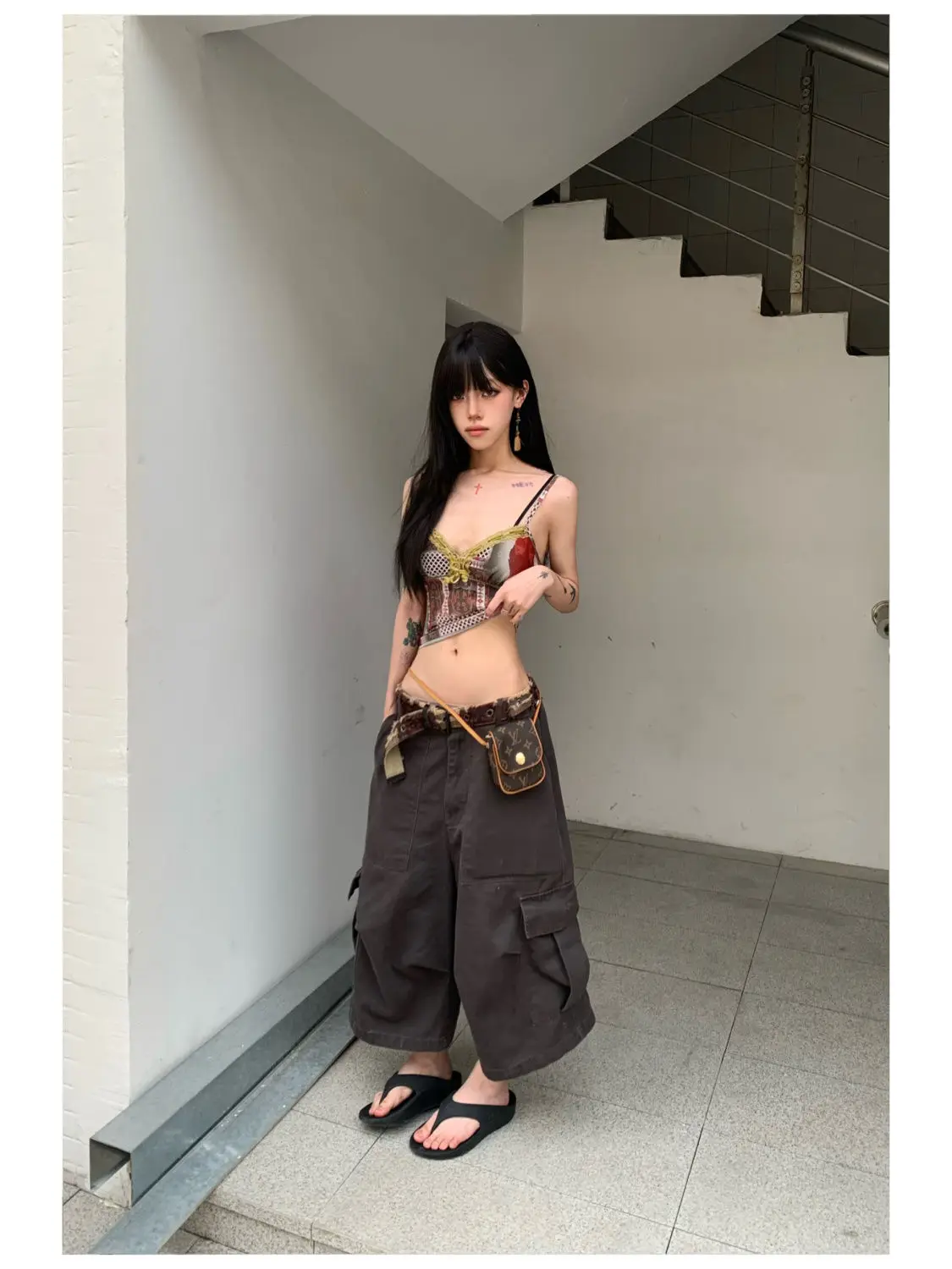 y2k 平成　グランジ　ワイドハーフパンツ　カーゴ y2k wide buggy cargo half pants khaki - メルカリ