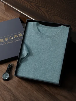 Maglione da uomo in cashmere con o-collo 100% cashmere Mezza manica Pullover basic Morbido e confortevole Fondo Maglieria Solido Top di alta qualità 1