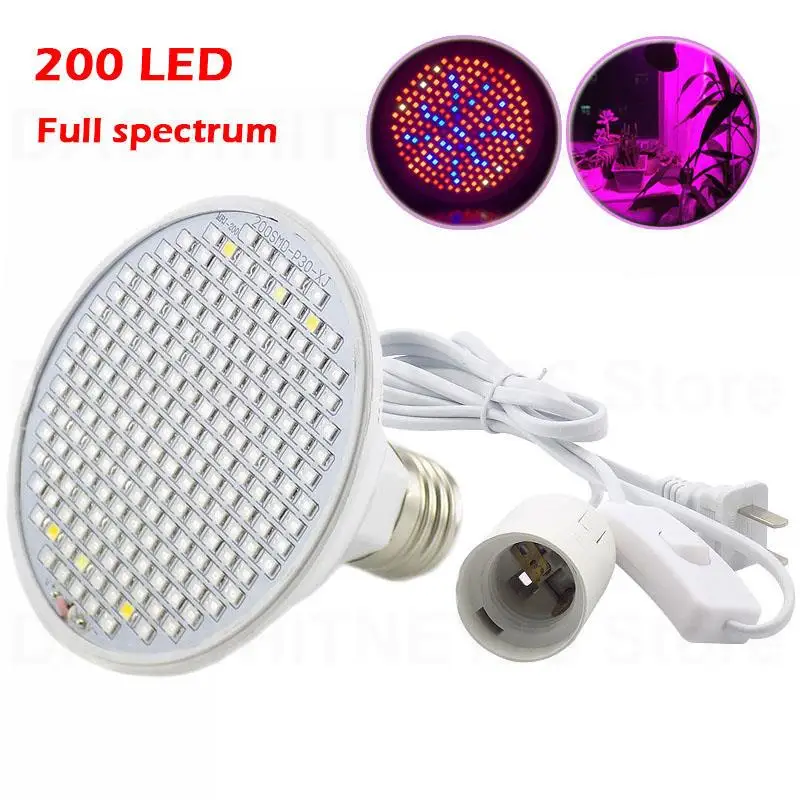 Full Spectrum 200 led Plant Bulb LED Grow Light Lamp EU US AU Ac Power Cable Adapter for Vegetable Flower Indoor Greenhouse U26