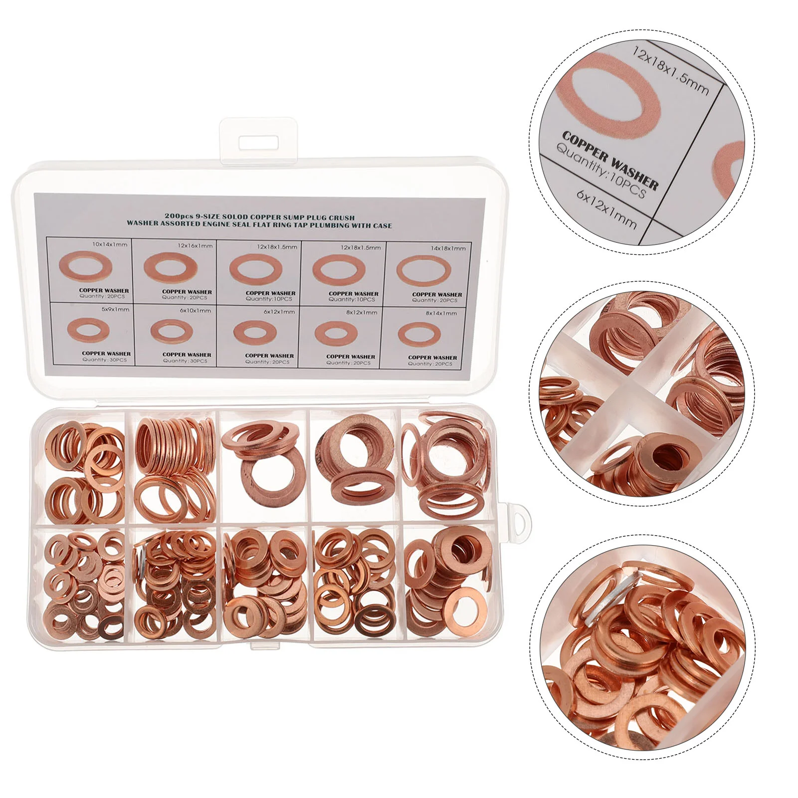 

200pcs Copper Sealing Washers Flat Washers Electrical Connections Accessories