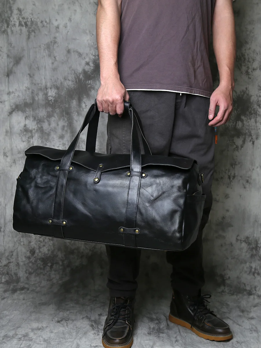 NZPJ Genuine Leather Men's Travel Bag Large Capacity Outdoor Handbag Casual Top Layer Cowhide Fitness Bag For 16 Laptop Bag