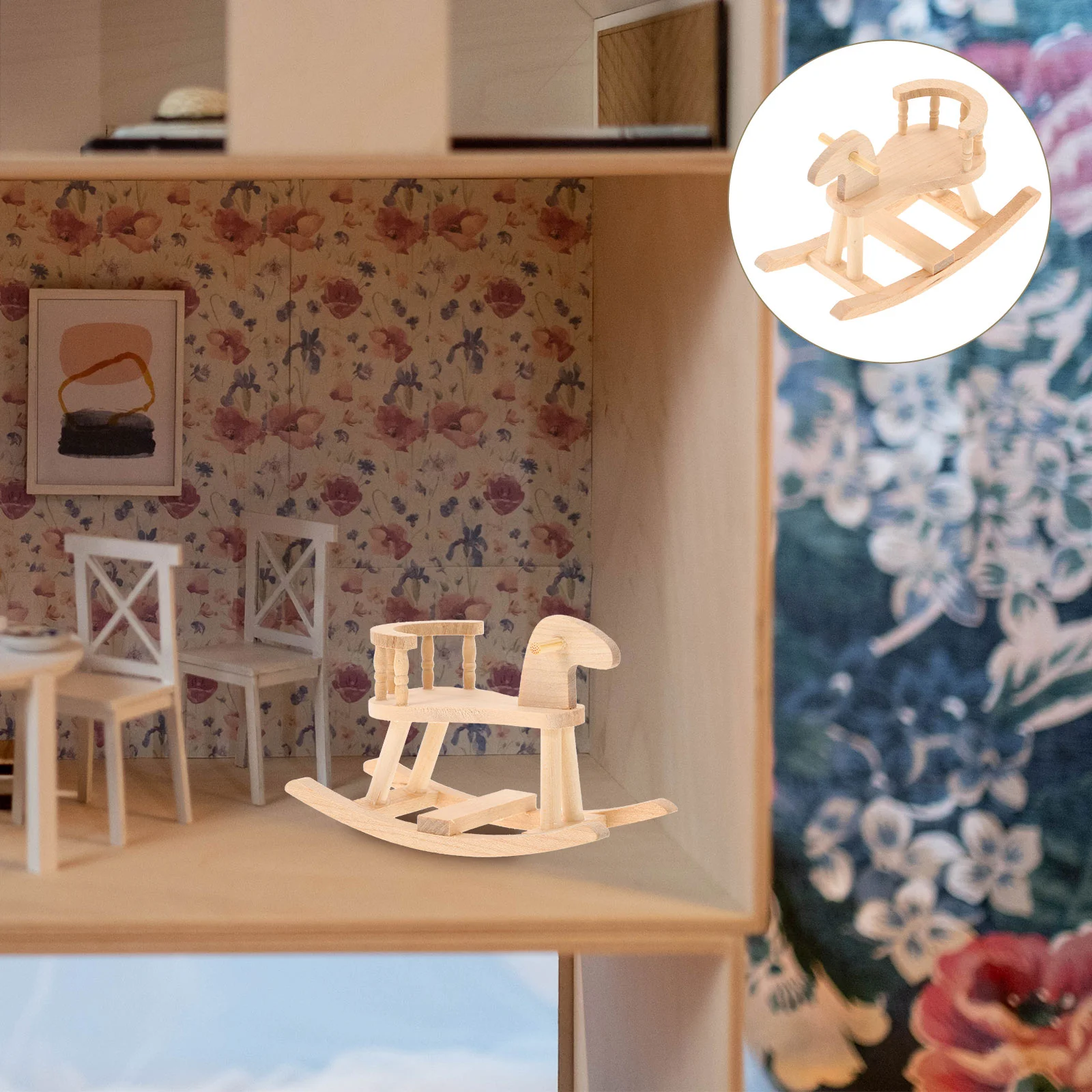 

House 1/12 Rocking-horse Model Ornament Wooden Accessory Models Accessories Mini