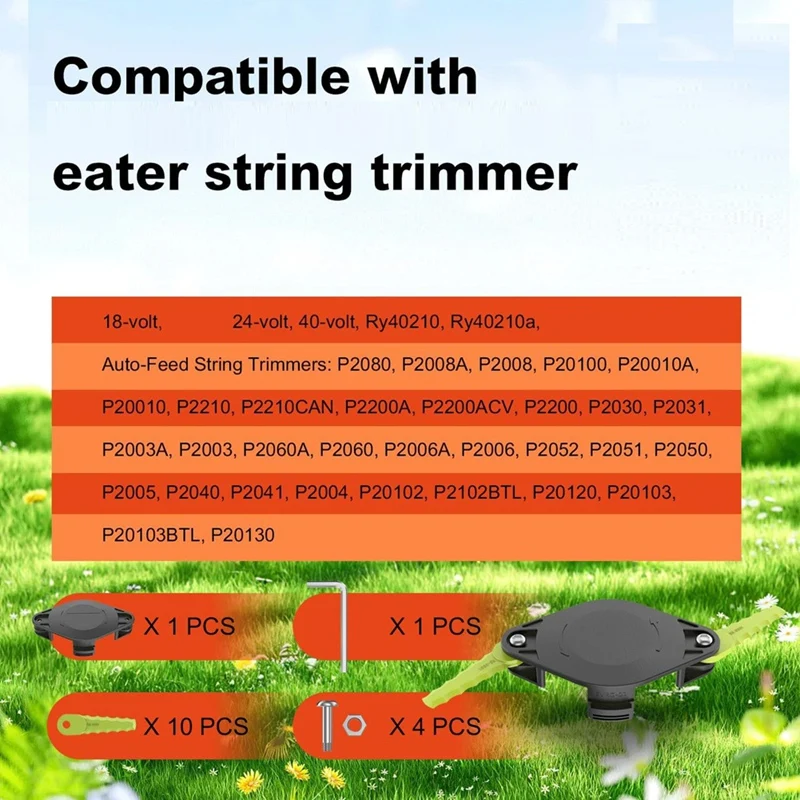 Plastic Blades Trimmer Head For Ryobi 18V, 24V, And 40V RY40210, RY40210A Trimmers With 10 Quickload Blades