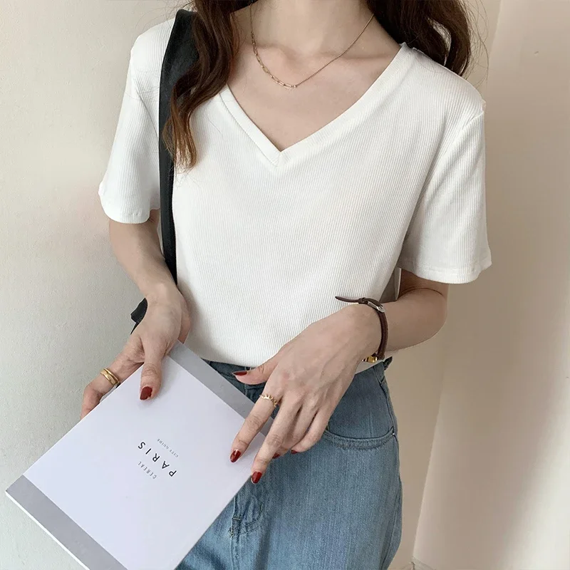 

Однотонные универсальные пуловеры, футболки, женские повседневные свободные футболки с коротким рукавом, топ, уличная одежда, базовые футболки, женские топы на лето