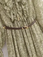 Women Summer Print Dress 2025 Vintage Cascading Ruffle Belt Bwo Long Sleeve Female Elegant Street Dresses Clothing - Image 4