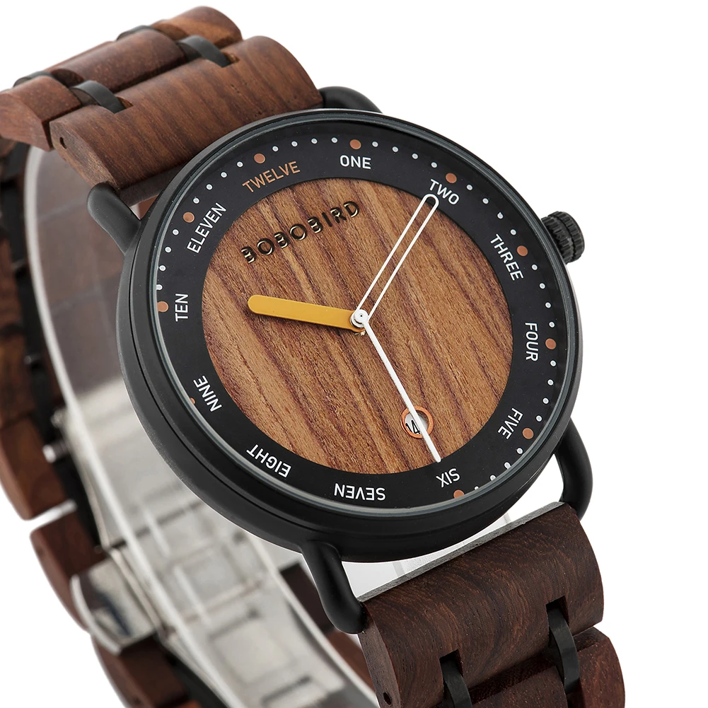 BOBO BIRD-Montre à Quartz en Bois pour Homme, avec Affichage de la Date, Décontractée, Personnalisée, Bracelet Unique, Cadeau de Noël