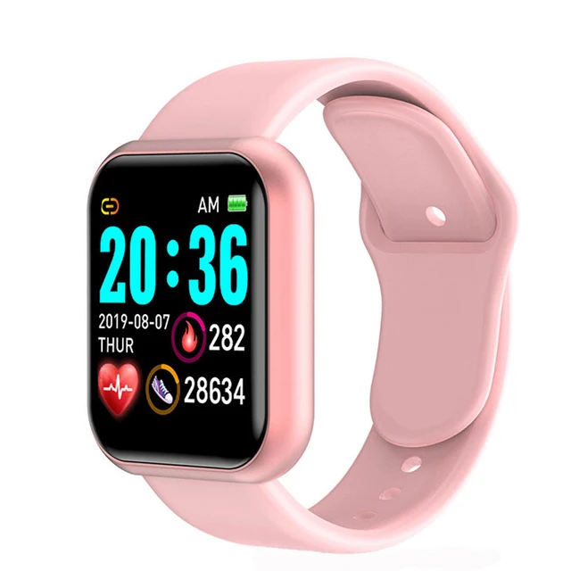 Smart Watch Men Women Sport Fitness Tracker Blood Pressure Smartwatch Heart Rate Sleep Monitor Bluetooth Digital Wristwatch Y68 Pink Y68