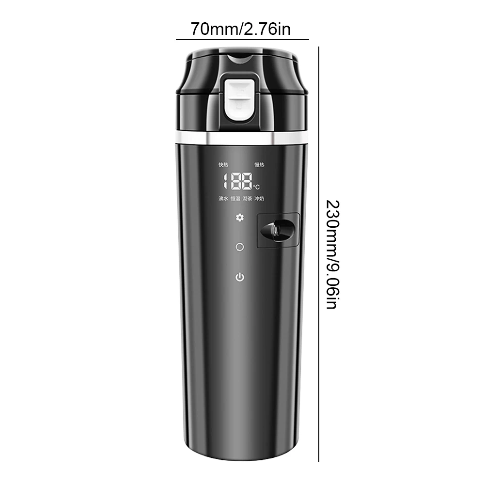 12V/24V 차량용 히팅컵 디지털 LCD 디스플레이 휴대용 차량용 히팅컵 스마트 온도 조절 컵 스테인리스 스틸 500ML