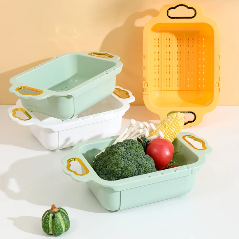 1pcs 35x21cm Drain Basket Hanging Bag Without Punching Adjustable Kitchen Dishwashing Telescoping Rack Vegetable Washing Basket