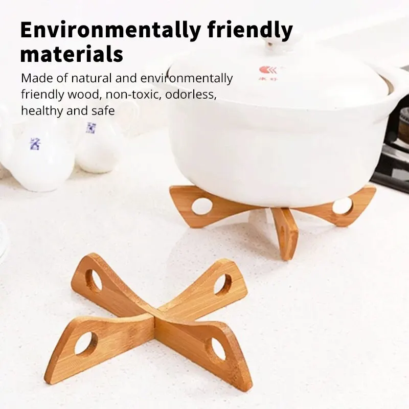 1 PC Bamboo Pot Rack Trivet Detachable Cross Wooden Heat Insulation Anti Scald Cooling Tableware Bowl Holder Tool 4