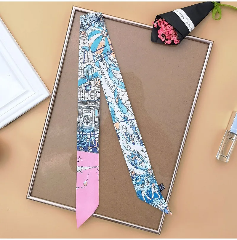 2022 Vintage Horse Print Long Hair Band Ribbon For Women Silk Hair AccessoriesTrend Girl Bow Scarf Headband Hair Tie 4