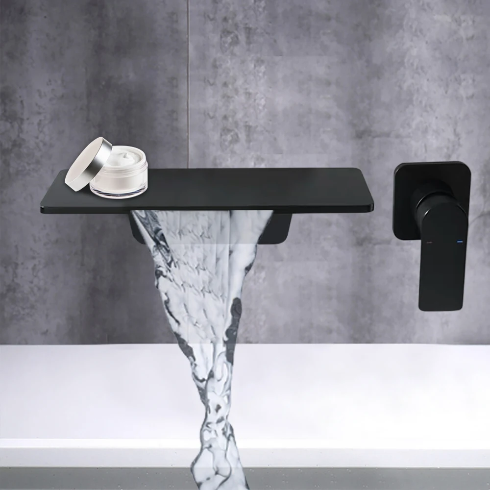 Bathroom Vanity Sink Faucet Waterfall Single Handle Vessel Mixer Tap Matte Black