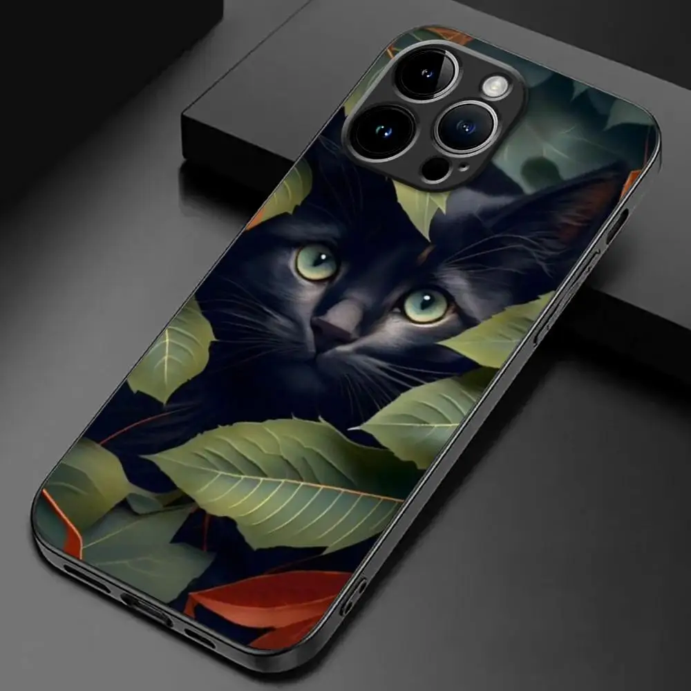 Cute Detection cat Phone Case For iPhone 15 14 13 12 11 X XR XS XSMAX 8 7 Plus Mini Pro Max Soft Black Phone Cover