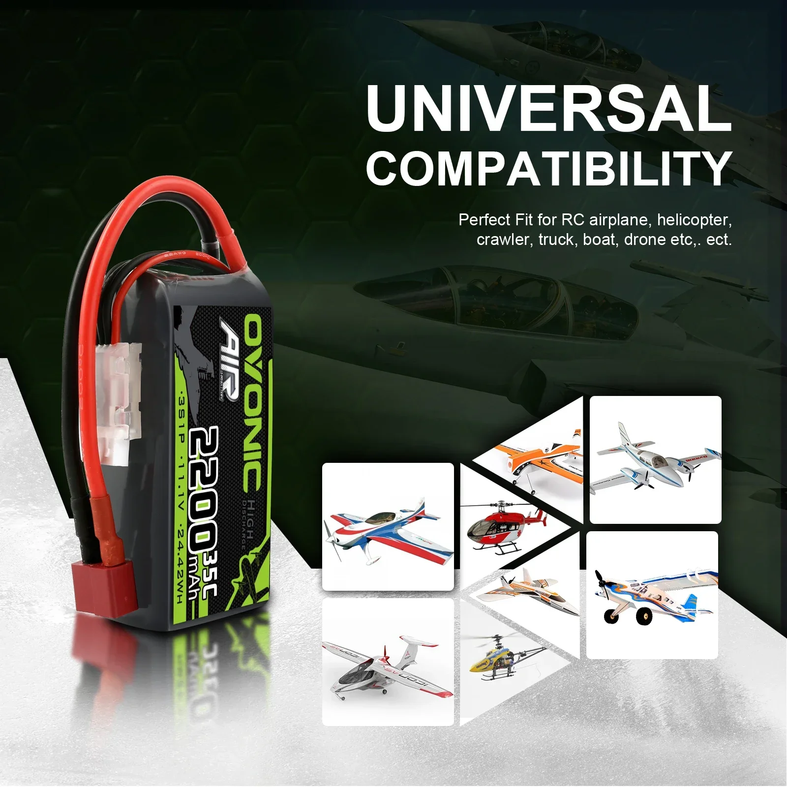 Lot 2 batteries LiPo Ovonic 3S 2200mAh 11.1V 35C XT60/Deans pour RC
