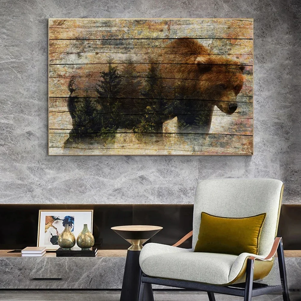 

Grizzly Bear Canvas Painting Abstract Wild Animals Multi Panel Print Wild Nature Modern for Living Room Wall Decor Posters