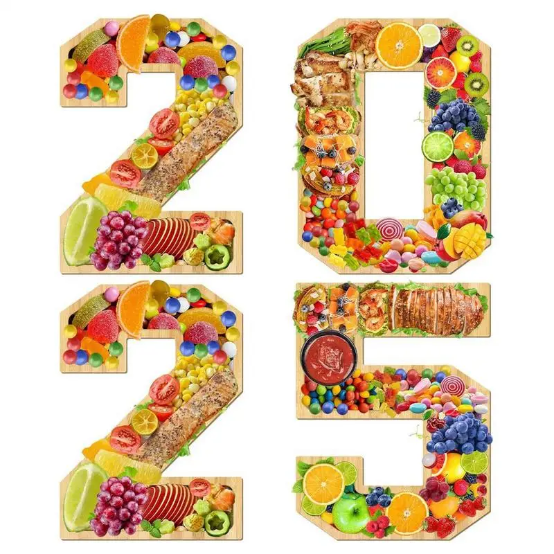 2025 Graduation Decorations Class Of 2025 Food Tray Wooden Charcuterie Numbers Snack Trays Graduation Party Supplies Cake Plates 5