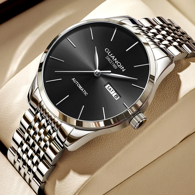 Orologio meccanico da uomo di lusso GUANQIN, movimento autentico, cassa in acciaio inossidabile, doppio calendario, orologi da lavoro e tempo libero, impermeabili fino a 50 m_voghion.com