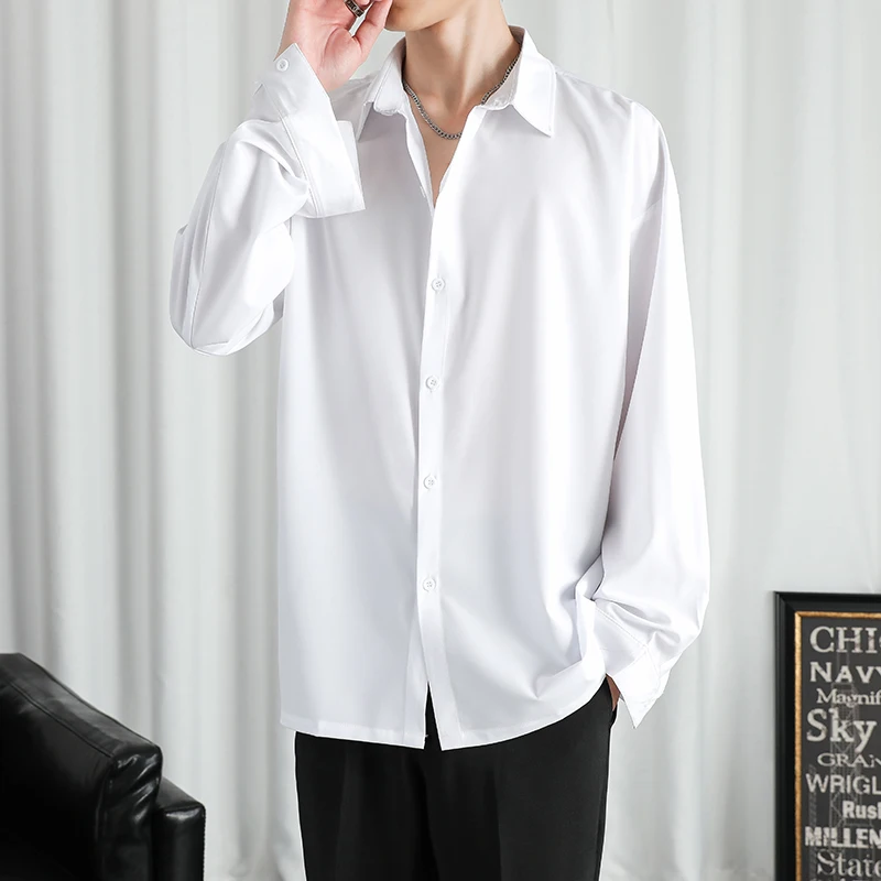 Korean-Fashion-Drape-Smooth-Loose-Men-Shirts-Casual-Long-Sleeve-Button ...