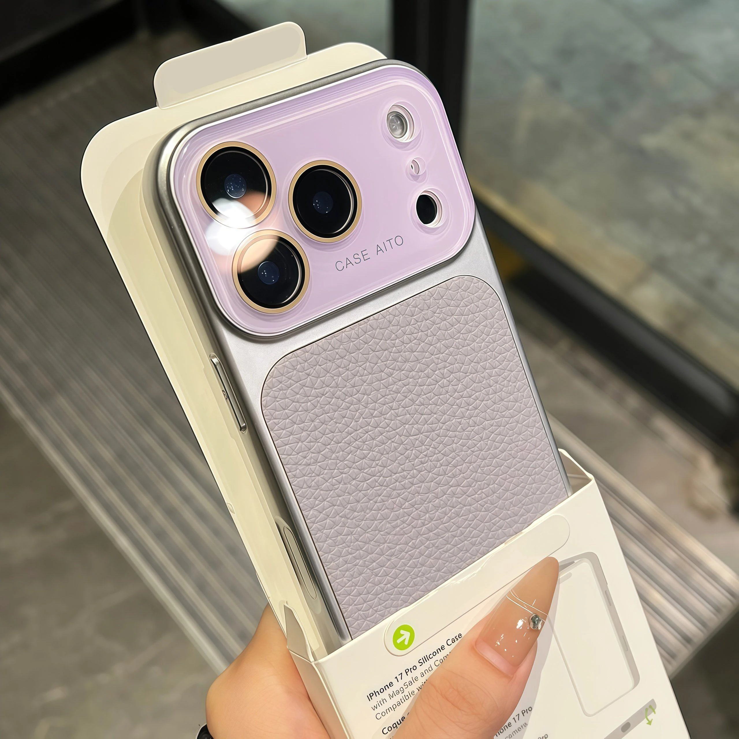 Elegant Lychee Leather Matte Shockproof Case with Glass Camera Protection