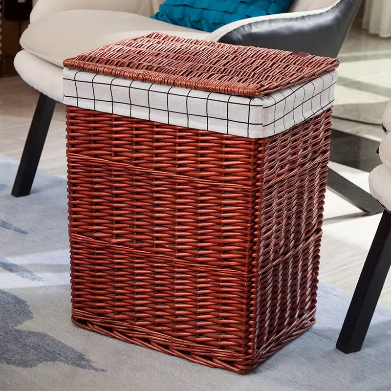 

Large Capacity Laundry Baskets Bathroom with Cover Vine Woven Dirty Clothes Basket Simple Storage Baskets Rattan Basket