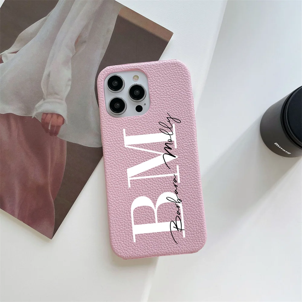 Personalise Initial Name Letter Leather Hard Phone Case For