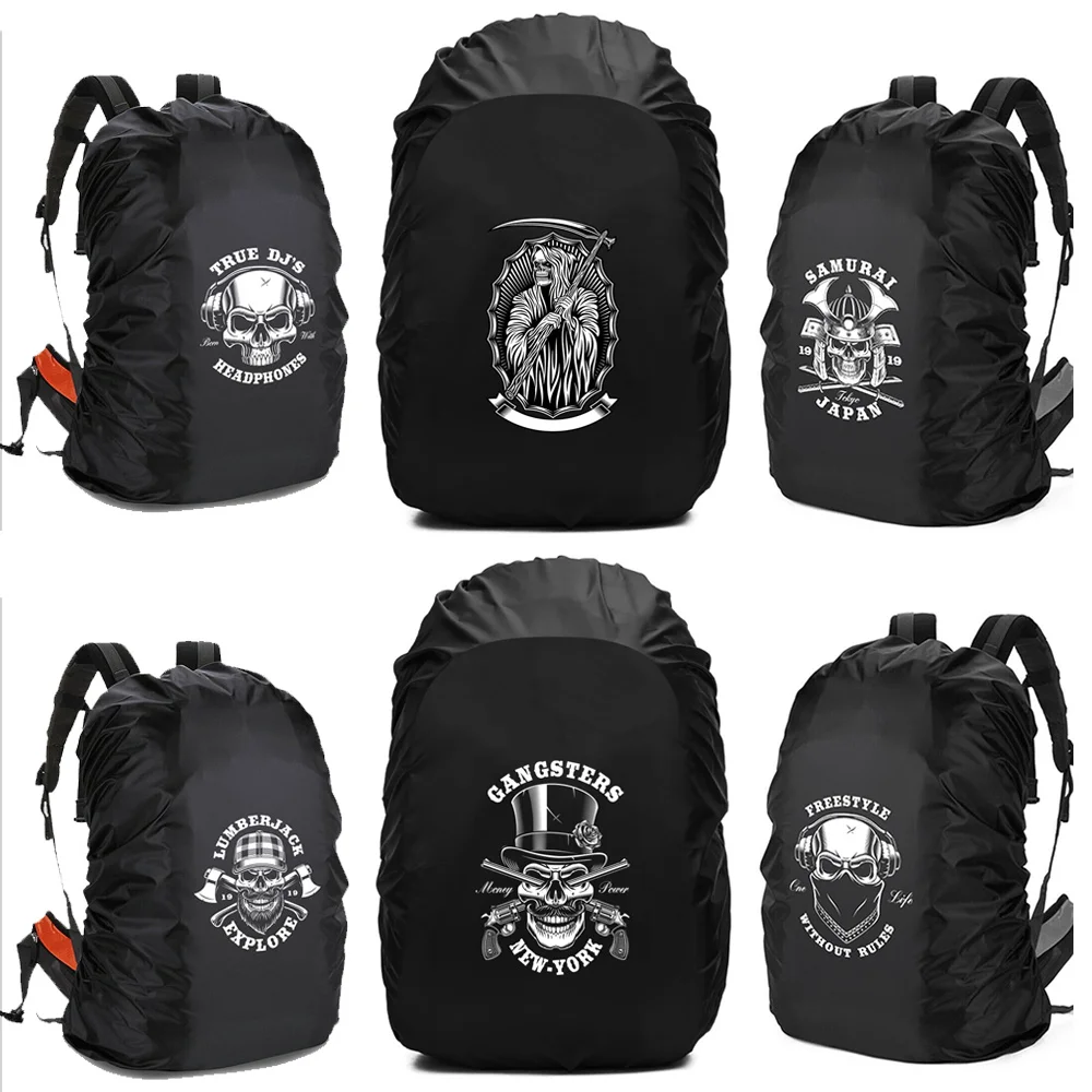 20L-70L Backpack Rain Cover Waterproof Multipurpose Skull Pattern Print Adjustable Portable Outdoor Sport Cycling Case Bag