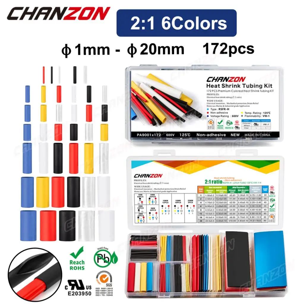 6 Multi Color 8 Size 2:1 Heat Shrink Tube Kit Polyolefin Wires Shrinking Wrap Tubes Insulation Heat-Shrink Pipe Assorted 172pcs grade condenser type pipe double tube heat exchanger shell and tube heat exchanger