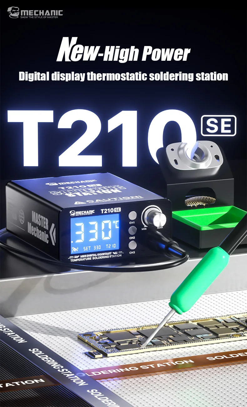 MECHANIC OFFICIAL Min 디지털 디스플레이 온도조절식 납땜 스테이션 T210 SE 용접 리워크 스테이션 휴대폰 PCB SMD IC 납땜