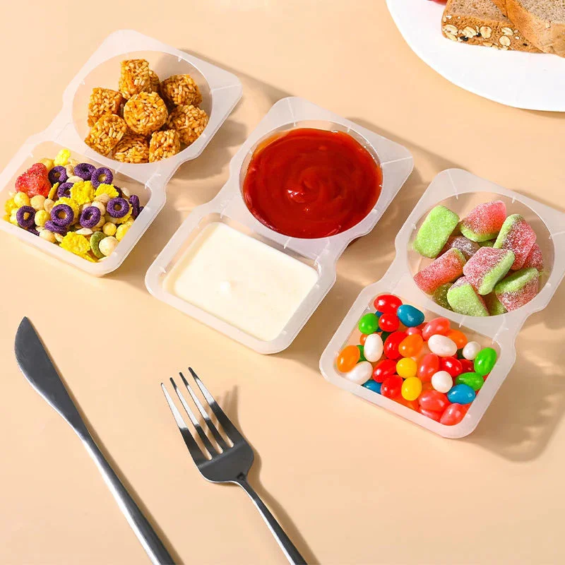 10Pcs Double Compartment Seasoning Container with Lid Condiment Snack Containers for to-go Sauce, Sampling, Travel Picnic