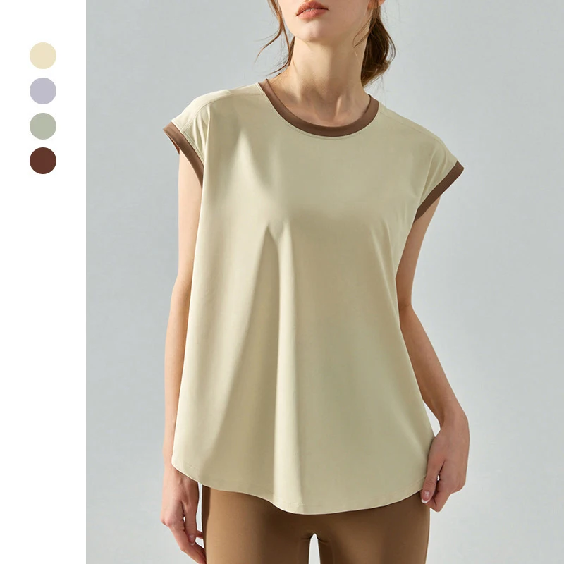 

Sports Vest Yoga Cover Up Loose Casual Color Matching Short Sleeved T-shirt Fitness
