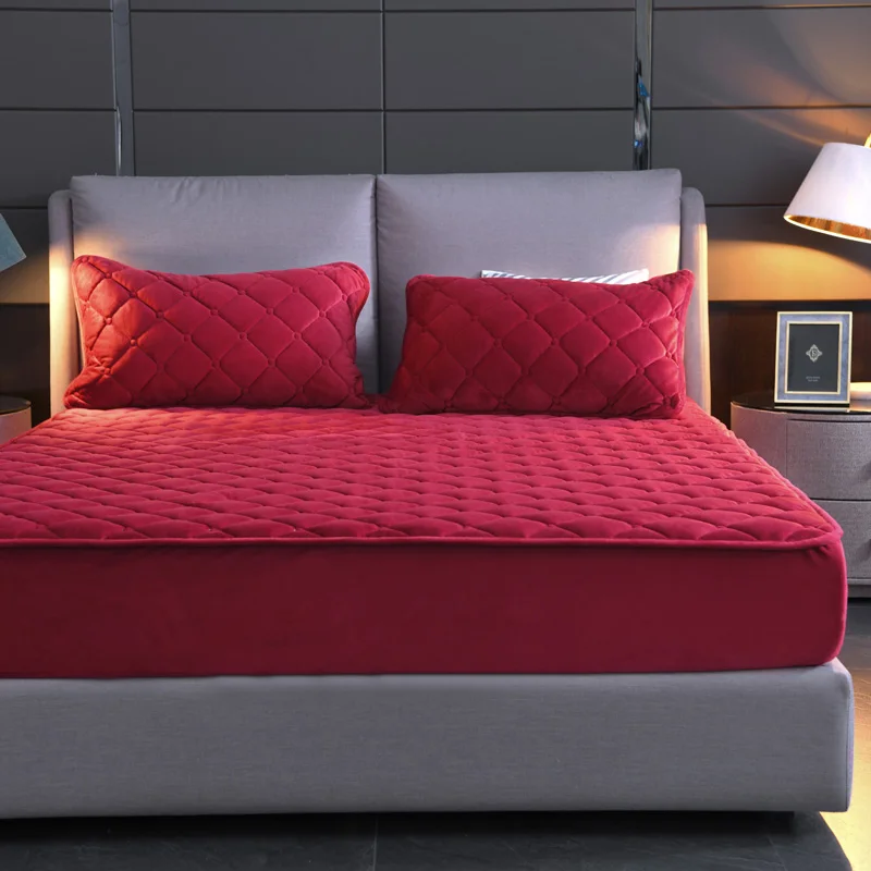 Plush Thicken Quilted Fitted Sheet Warm Soft Velvet Fit Sheet Single Double Queen Size Mattress Cover With Elastic Band Bedsheet 5