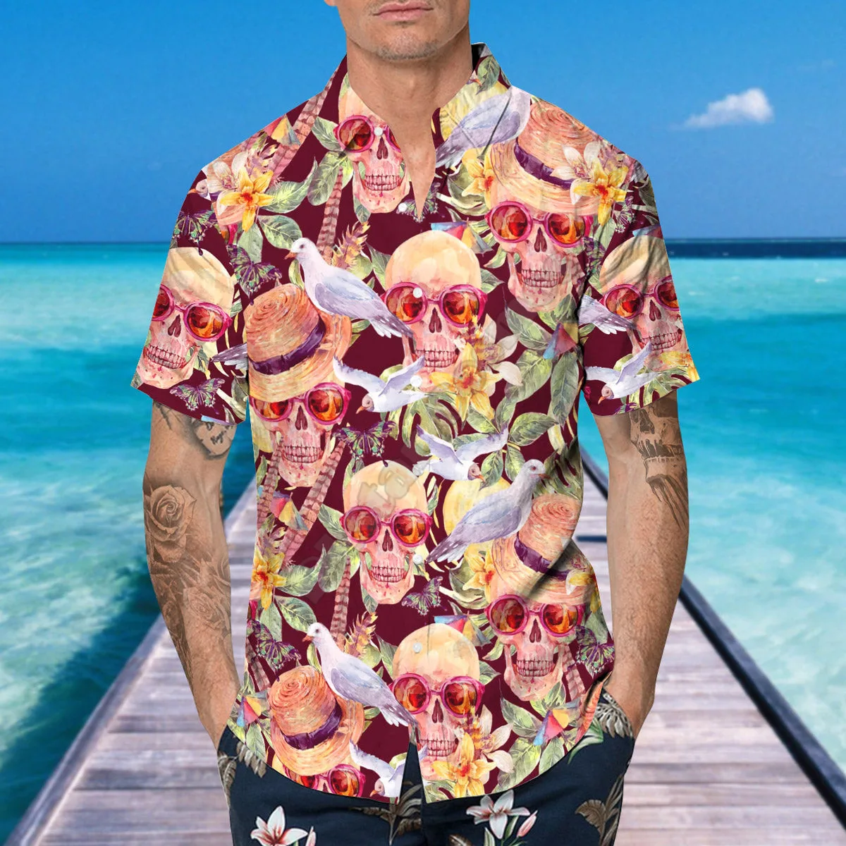 3D Printed Stoner Smoking Skull Halloween Hawaiian Shirt Summer Short Sleeved Shirts Men Shirts Oversize Camisa Social 5XL