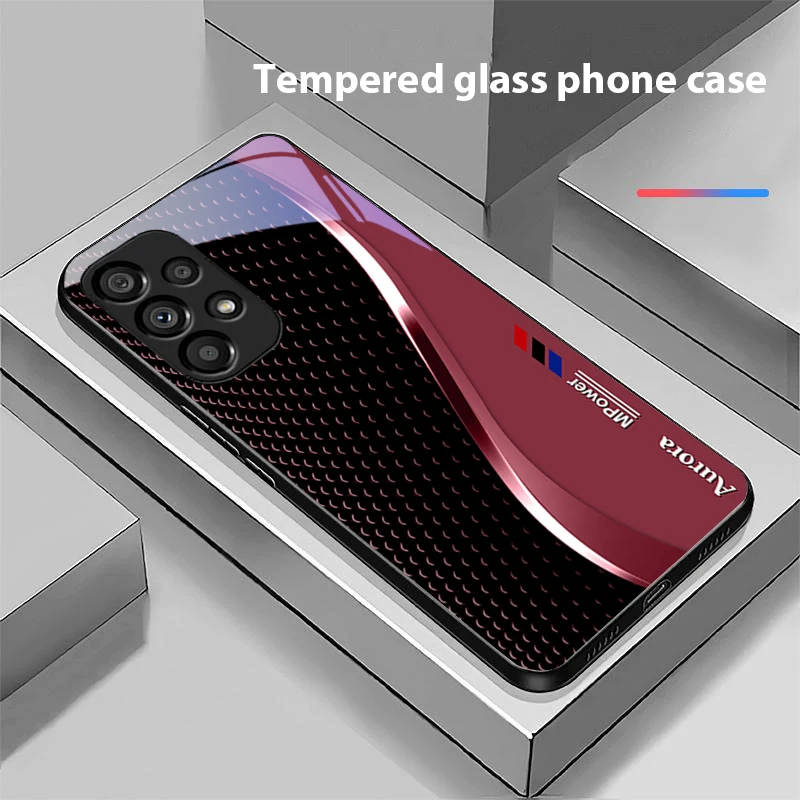 Creative Curve Black Tempered Glass Phone Case with Hard Shell Design