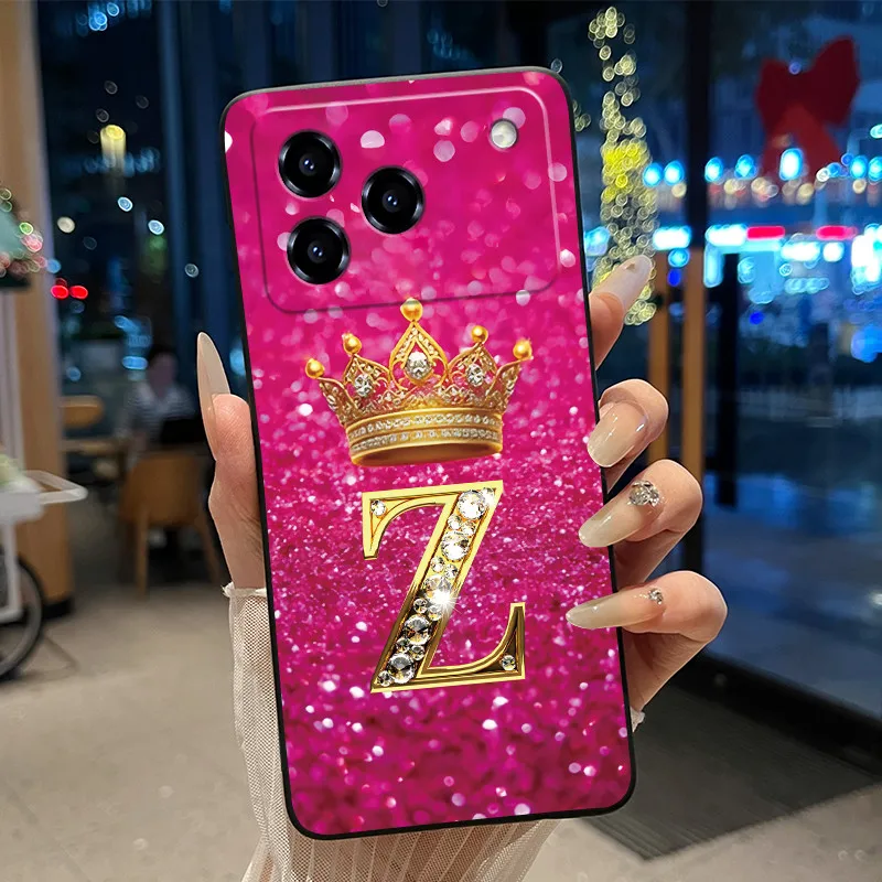 Elegant Shockproof Soft Silicone Black Phone Case with Golden Crown Design