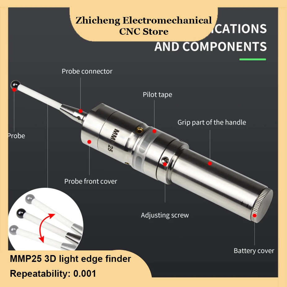 3D light edge finder CNC machining center sub-center rod detection sensor glowing sound high precision 0.001 MMP25 cnc probe