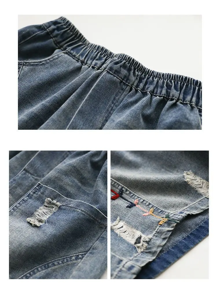 자수 패널 찢어진 청바지 여성용 반바지, 섹시한 핫팬츠, 여성 의류, 미니 쇼트 진, 한국 스타일