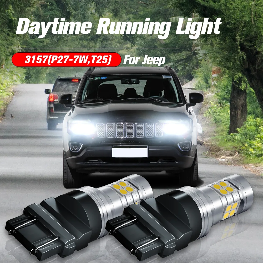 

2x LED Daytime Running Light DRL Bulb Lamp 3157 P27/7W T25 Canbus For Jeep Compass Grand Cherokee 2011 2012 2013 2014 2015 2016