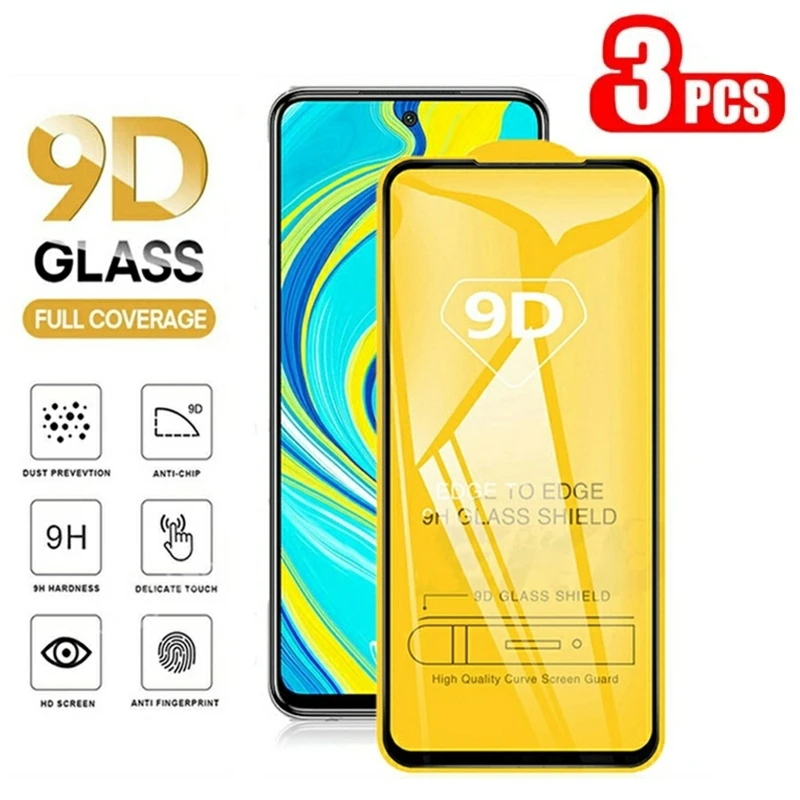 

9D 3PCS Full Cover Tempered Glass On For Redmi Note 10 9 S 8 T 7 A 6 Pro Max 4G Screen Protector For POCO M3 X3 Pro Screen Glass