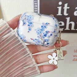 Blue Floral Transparent Earphone Case - Aesthetic Protective Shell - Airpods Pro2 (1)