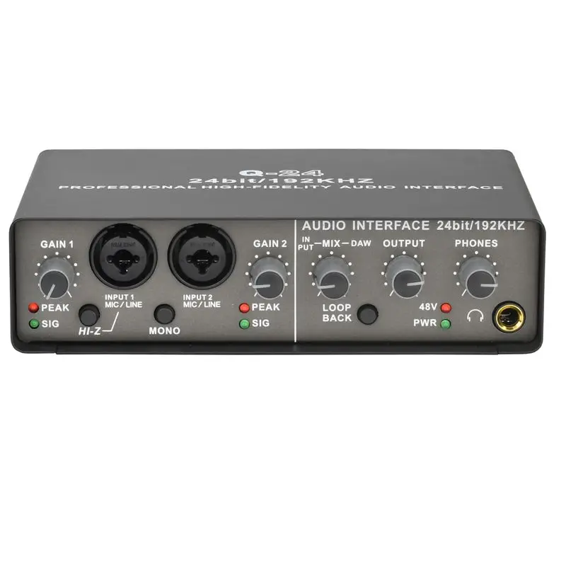 A75Q-프로페셔널 24비트 192Khz 오디오 인터페이스 2 입력 사운드 카드 (일렉트릭 기타 루프백, 외부 스튜디오, PC 레코딩, 듀라용)