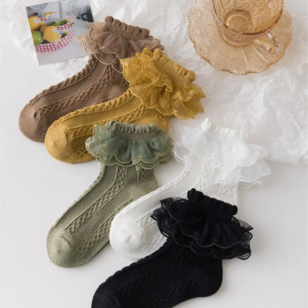 

Elastic Socks Sweat Absorption Dance Socks Lace Decor Dance Socks Soft Breathable Anti-slip Women's Ruffle Lolita Socks for High