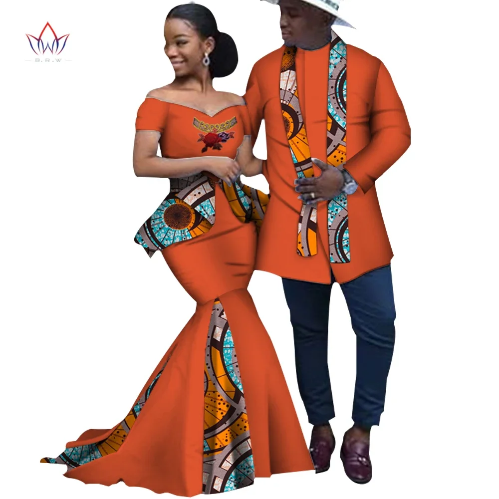 

African Print Long Patchwork Dresses for Women Riche Men's Top Shirt Couple Clothing African Lovers Couple Clothes WYQ253
