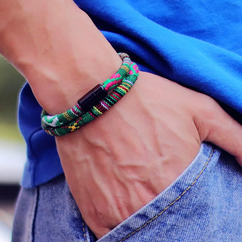 New In Men Bohemia Rope Bracelet Attract Magentic Braclet