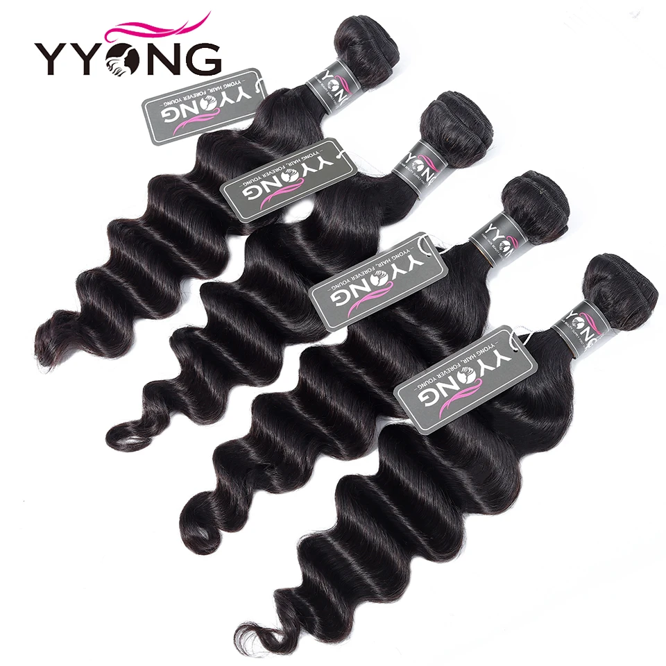Yyong Hair 4 Bundle Deals Brazilian Loose Deep Extensions 8-26 Inch Can Be Colored Remy Human Hair Weave Natural Color