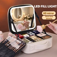 Travel LED Cosmetic Case With Light and Mirror Makeup Bag Large Capacity Premium Portable Cosmetic Bag Detachable Partition Bag 1