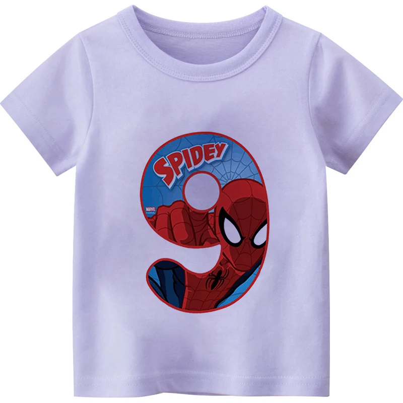 New Children Boy Disney spiderman My 0-9th Birthday Number Print Name T-shirt Birthday Gift Present Clothes Baby Letter Tops Tee vintage t shirts