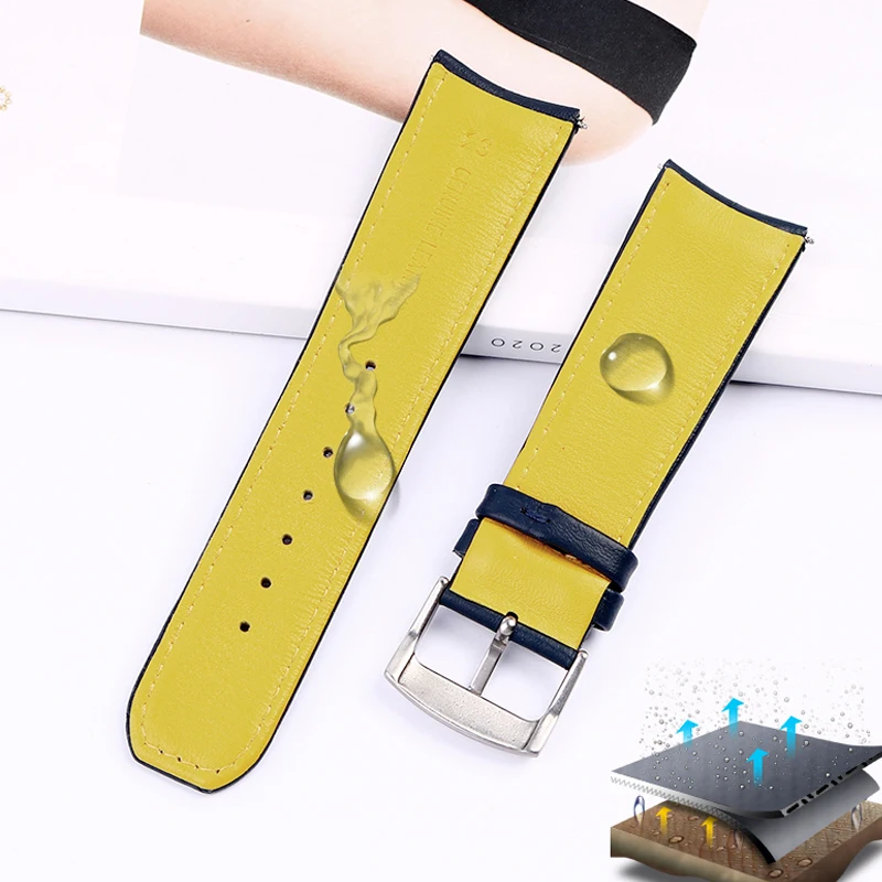 Genuine Leather Watchband - 22mm/23mm Curved End Strap in Navy Blue