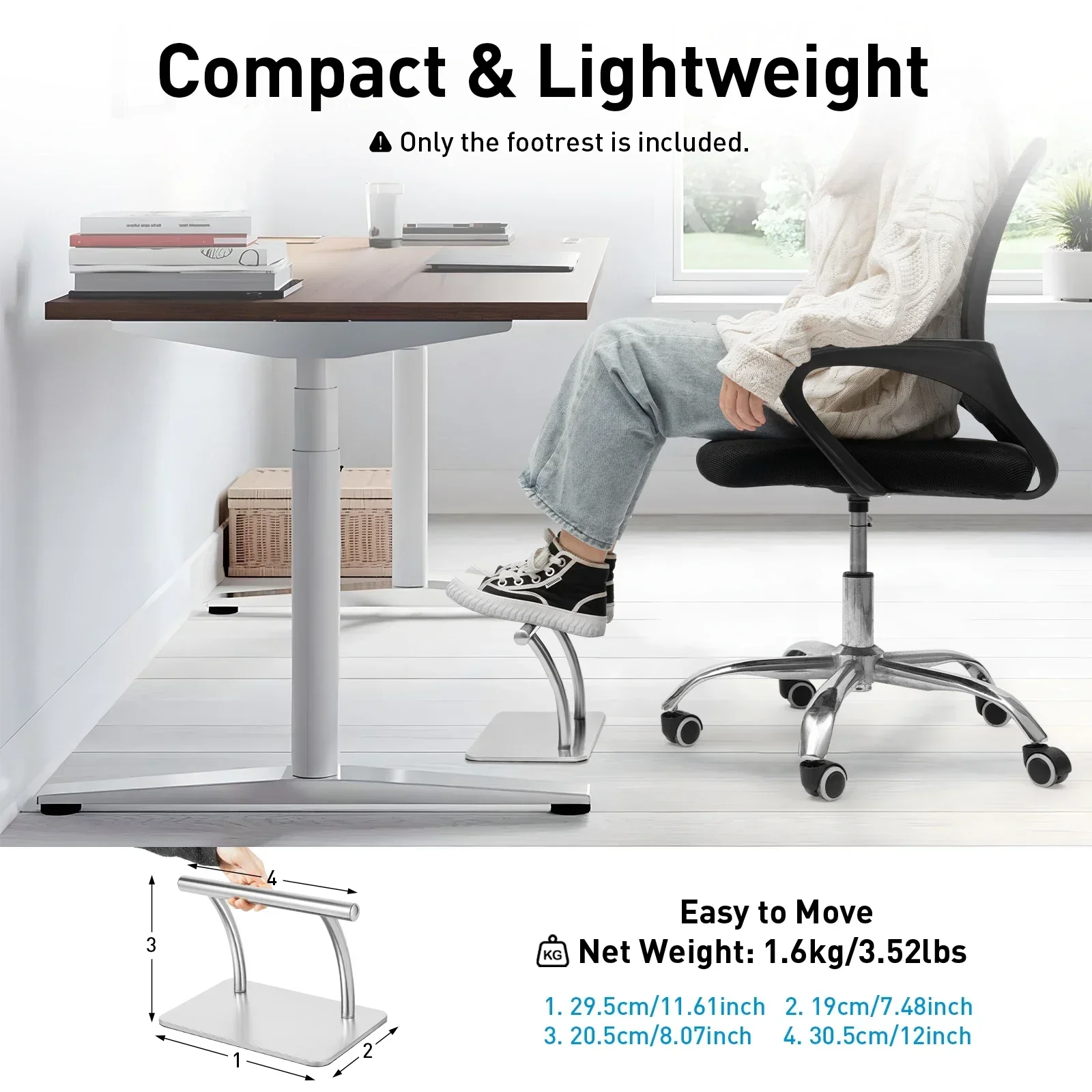 Stainless Steel Foot Rest for Under Desk at Work, Salon Footrest for Barber Chair,Under Desk Footrest for Home Office Barbershop